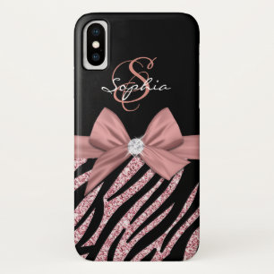 Roos Gouden Glitter Zwarte Zebra Strepen Bow Monog Case-Mate iPhone Case