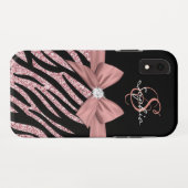 Roos Gouden Glitter Zwarte Zebra Strepen Bow Monog Case-Mate iPhone Case (Achterkant (horizontaal))