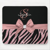 Roos Gouden Glitter Zwarte Zebra Strepen Bow Monog Muismat (Voorkant)
