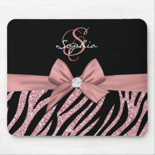 Roos Gouden Glitter Zwarte Zebra Strepen Bow Monog Muismat