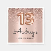 Roos Gouden Glitterballon 13de Verjaardag Monogram Servet (Voorkant)