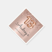 Roos Gouden Glitterballon 13de Verjaardag Monogram Servet (Hoek)