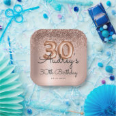 Roos gouden glitterballon 30e verjaardag Monogram Papieren Bordje (Feest)