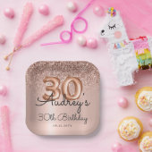 Roos gouden glitterballon 30e verjaardag Monogram Papieren Bordje (Feest)