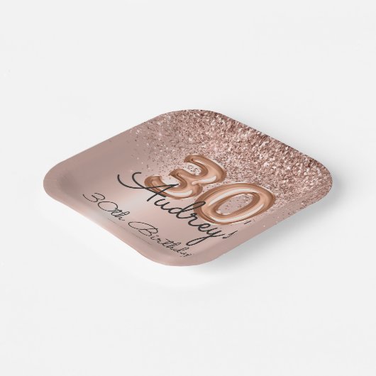 Roos gouden glitterballon 30e verjaardag Monogram Papieren Bordje (Gebogen)
