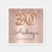 Roos gouden glitterballon 30e verjaardag Monogram Servet (Voorkant)