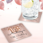 Roos Gouden Glitterballon Metallic 13e Verjaardag Kartonnen Onderzetters