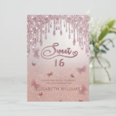 Roos gouden glitterie druppelt ombre butterfly inv kaart (Staand voorkant)