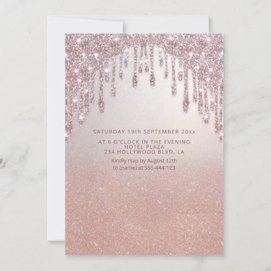 Roos gouden glitterie druppelt ombre tiara kaart (Achterkant)