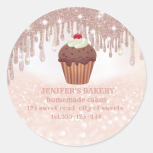 Roos gouden glitterij zelfgemaakte cupcakes en lek ronde sticker