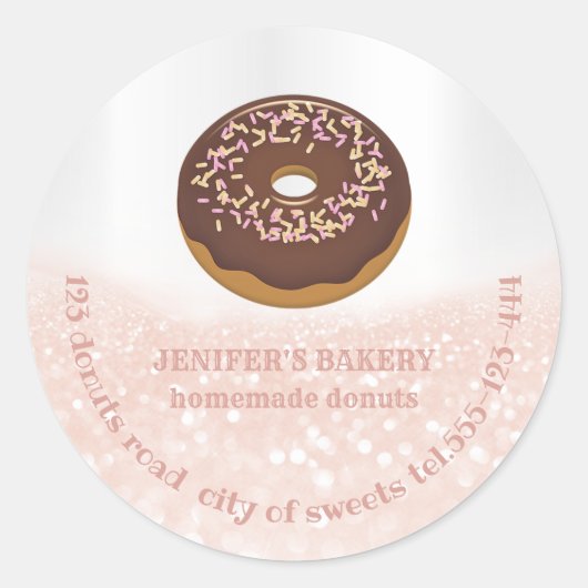 Roos gouden glitterij zelfgemaakte donuts en snoep ronde sticker (Voorkant)