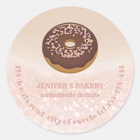 Roos gouden glitterij zelfgemaakte donuts en snoep ronde sticker (Voorkant)