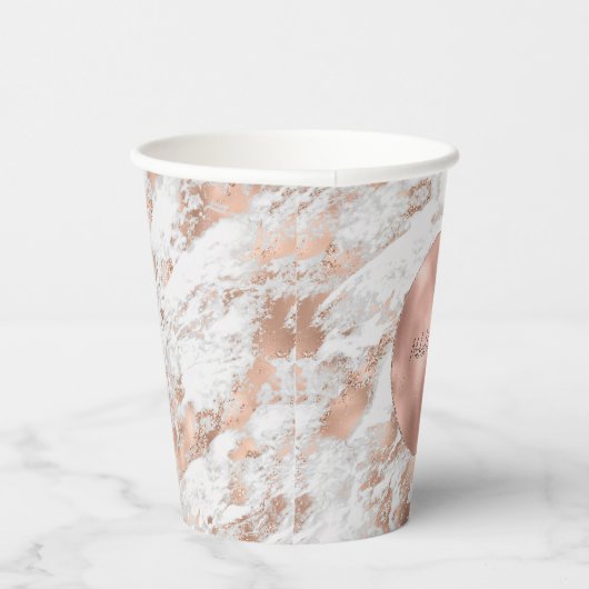 Roos Gouden Glitz Wit Marmeren Huwelijk Papieren Bekers (Rechts)