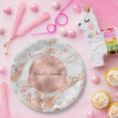 Roos Gouden Glitz Wit Marmeren Huwelijk Papieren Bordje (Feest)