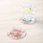 Roos Gouden Glitz Wit Marmeren Huwelijk Ronde Kartonnen Onderzetter (Insitu)