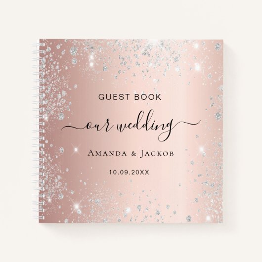 Roos gouden gouden glitter blush van het gastboek notitieboek (Voorkant)