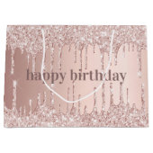 Roos gouden goudzige glitterdruppels groot cadeauzakje (Voorkant)