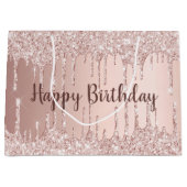 Roos gouden goudzige glitterdruppels groot cadeauzakje (Voorkant)