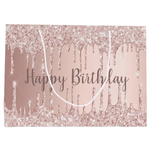 Roos gouden goudzige glitterdruppels groot cadeauzakje (Achterkant)