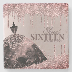 Roos Gouden Gown Glitter Vonk Drips Sweet 16 Celeb Stenen Onderzetter