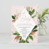 Roos gouden groen bloemig Virtual Baby shower meis Kaart (Staand voorkant)