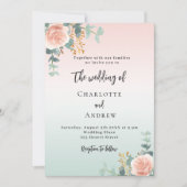 Roos gouden groene bloemen bruiloft kaart (Voorkant)