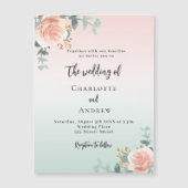 Roos gouden groene bloemen luxe bruiloft magnetische uitnodiging (Voorkant)