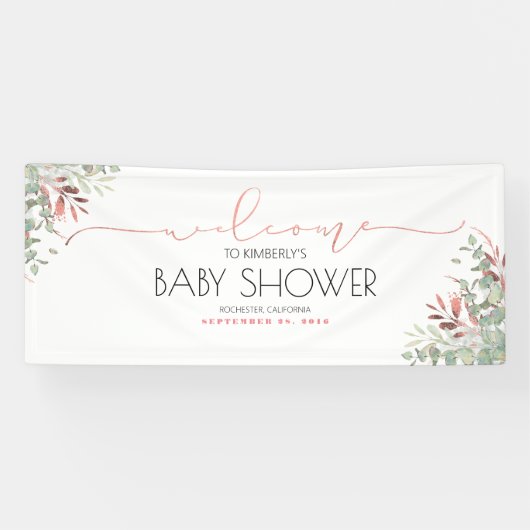 Roos Gouden Groene takken Baby shower Banner (Horizontaal)