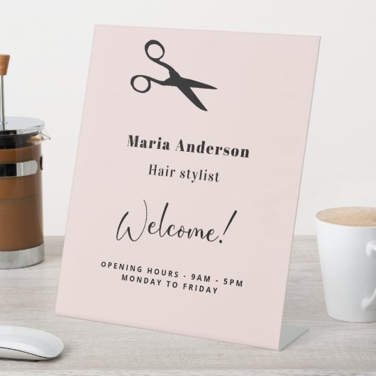 Roos gouden haar stylist openingstijden welkom reclamebord met voetstuk (Insitu)