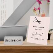 Roos gouden haar stylist openingstijden welkom reclamebord met voetstuk