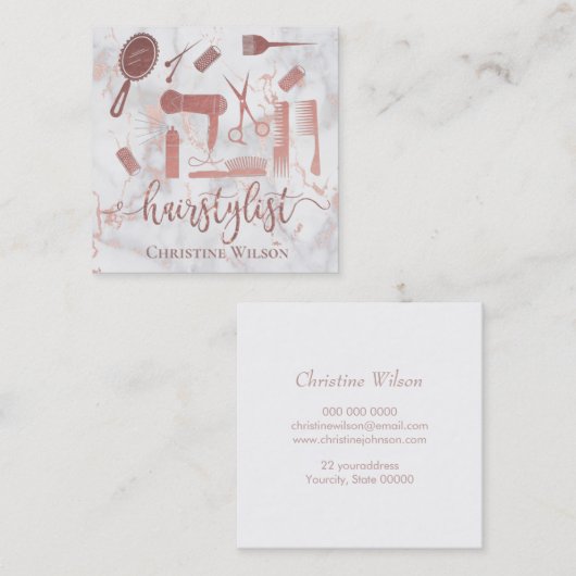roos gouden haarstylist iconen op marmer vierkante visitekaartje (Voorkant / Achterkant)