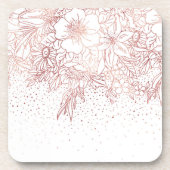 Roos gouden handgetekende florale doodles en confe bier onderzetter (Voorkant)