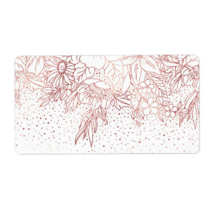 Roos gouden handgetekende florale doodles en confe etiket
