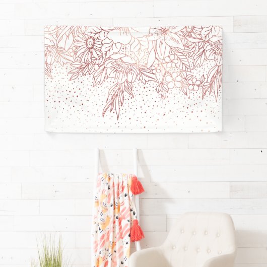 Roos gouden handgetekende florale doodles en confe spandoek (Insitu)