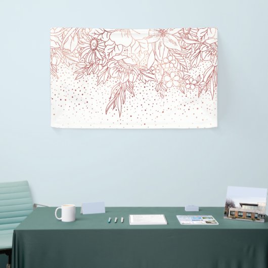 Roos gouden handgetekende florale doodles en confe spandoek (Beurs)