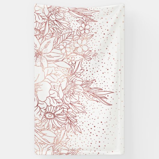 Roos gouden handgetekende florale doodles en confe spandoek (Verticaal)