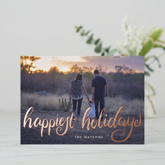 roos gouden handschrift folie feestdagenkaart (Staand Voorkant)