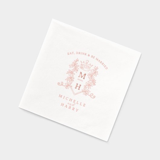 Roos Gouden Hart Kroon Trouwmonogram Custom Folie Servetten (Links)