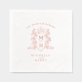 Roos Gouden Hart Kroon Trouwmonogram Custom Folie Servetten (Voorkant)