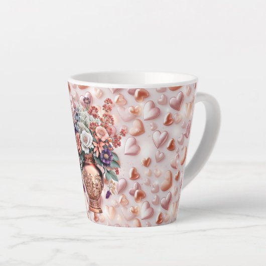 Roos Gouden Harten en Bloemen Kleine Latte Mok (Rechterhoek)