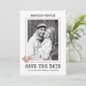 Roos gouden harten tentemschrijfmachine bruiloft f save the date (Staand voorkant)