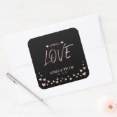 Roos gouden harten verspreiden de liefde bruiloft  vierkante sticker (Envelop)