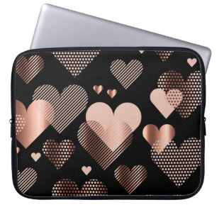 Roos gouden harten,  zwart. laptop sleeve