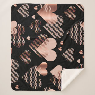 Roos gouden harten,  zwart. sherpa deken
