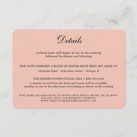 Roos gouden hemelse bruiloft informatiekaartje (Voorkant)