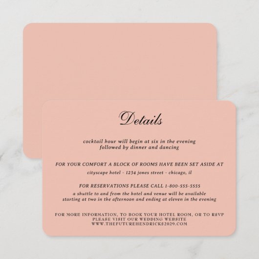 Roos gouden hemelse bruiloft informatiekaartje (Voorkant / Achterkant)