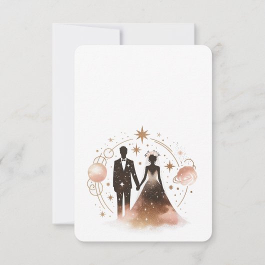 Roos gouden hemelse bruiloft RSVP kaartje (Achterkant)