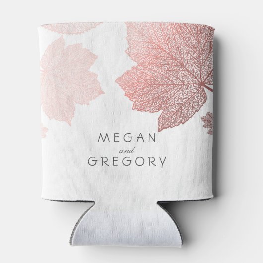 Roos gouden herfst bladeren wit elegante bruiloft blikjeskoeler (Achterkant)