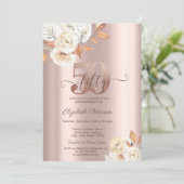 Roos gouden herfstbloemen 50e verjaardag kaart (Staand voorkant)