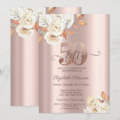 Roos gouden herfstbloemen 50e verjaardag kaart (Voorkant / Achterkant)